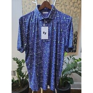 NWT Fore Fathers Mens Medium Golf Stretch Short Sleeve Blue Polo Unified Power